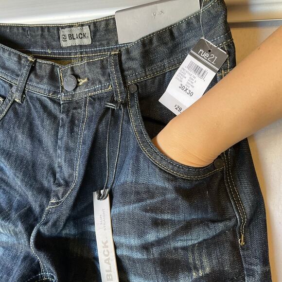 rue21 Black Men Jeans size 30x30 Dark Blue Mid Rise Straight Leg NWT - Picture 8 of 12